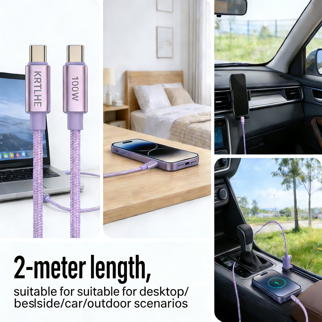 (2pcs) Durable all-copper right-angle fast charging cable, 100W Max Type-C charging cable, suitable for iPhone 17/16/15 Pro Max Air, Samsung, MacBook, iPad and other USB-C interface devices.