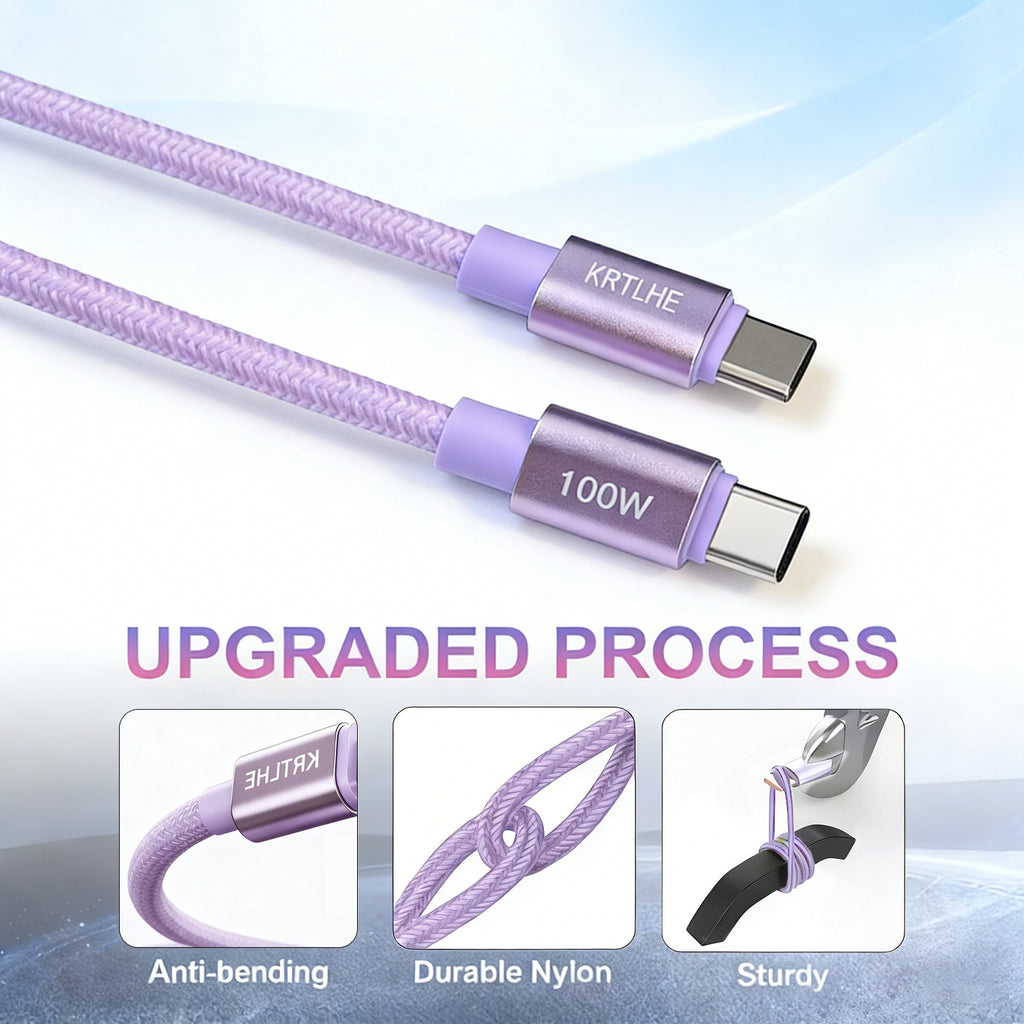 (2pcs) Durable all-copper right-angle fast charging cable, 100W Max Type-C charging cable, suitable for iPhone 17/16/15 Pro Max Air, Samsung, MacBook, iPad and other USB-C interface devices.