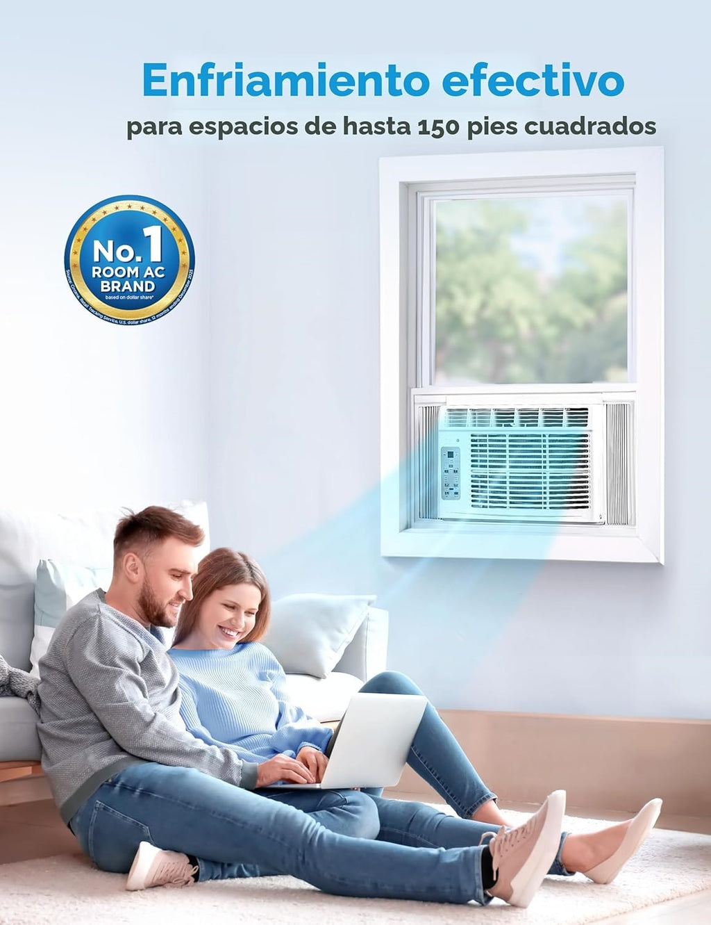 5,000 BTU Window Air Conditioner — Covers up to 150 sq. ft. — Features an easy-to-use, reusable filter and remote control — Suitable for bedrooms, living rooms, and home offices — Electronic control panel