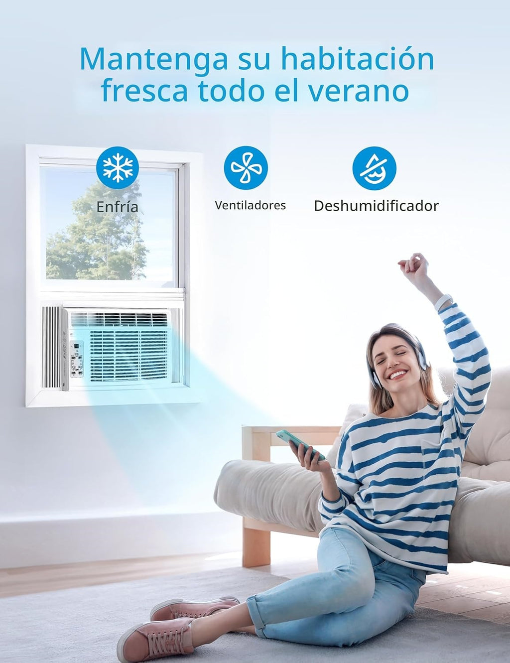 5,000 BTU Window Air Conditioner — Covers up to 150 sq. ft. — Features an easy-to-use, reusable filter and remote control — Suitable for bedrooms, living rooms, and home offices — Electronic control panel