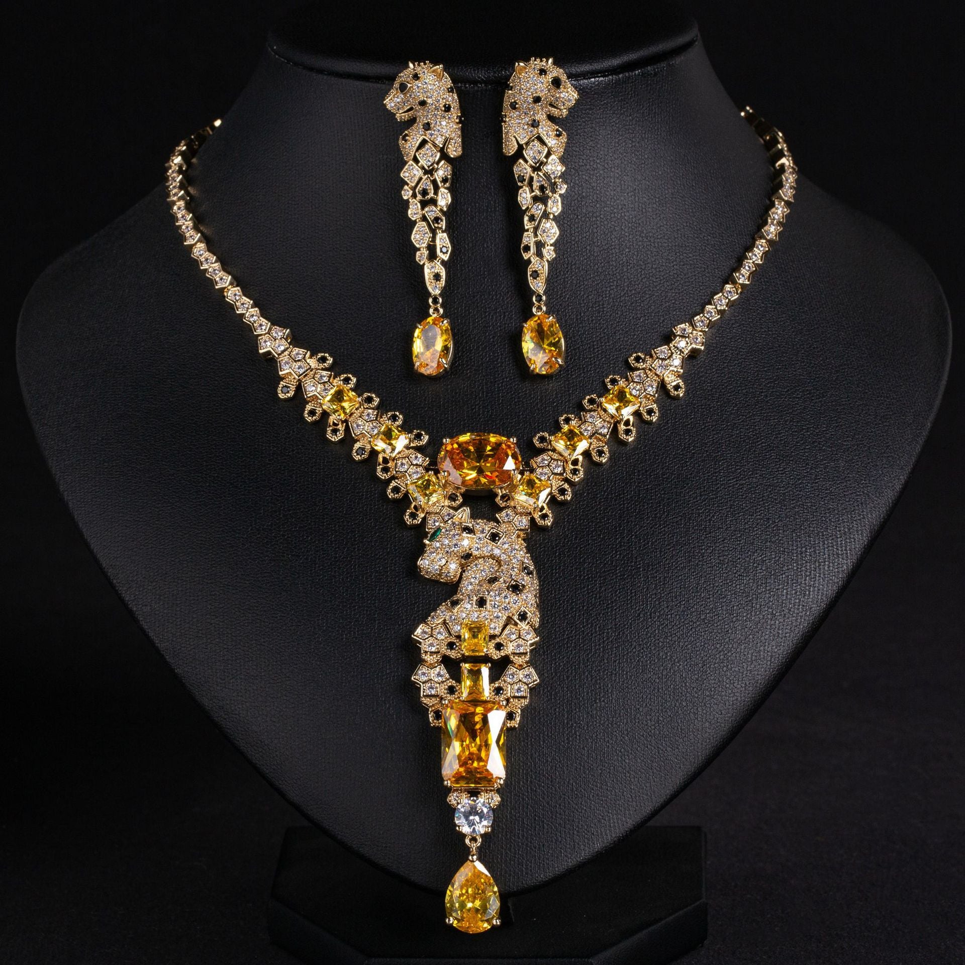 European and American style retro leopard design high-end jewelry evening dress accessories elegant jewelry set with zircon necklace for women