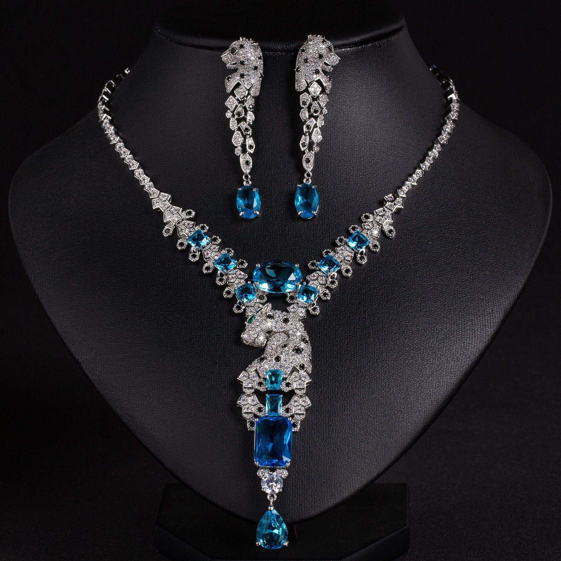 European and American style retro leopard design high-end jewelry evening dress accessories elegant jewelry set with zircon necklace for women