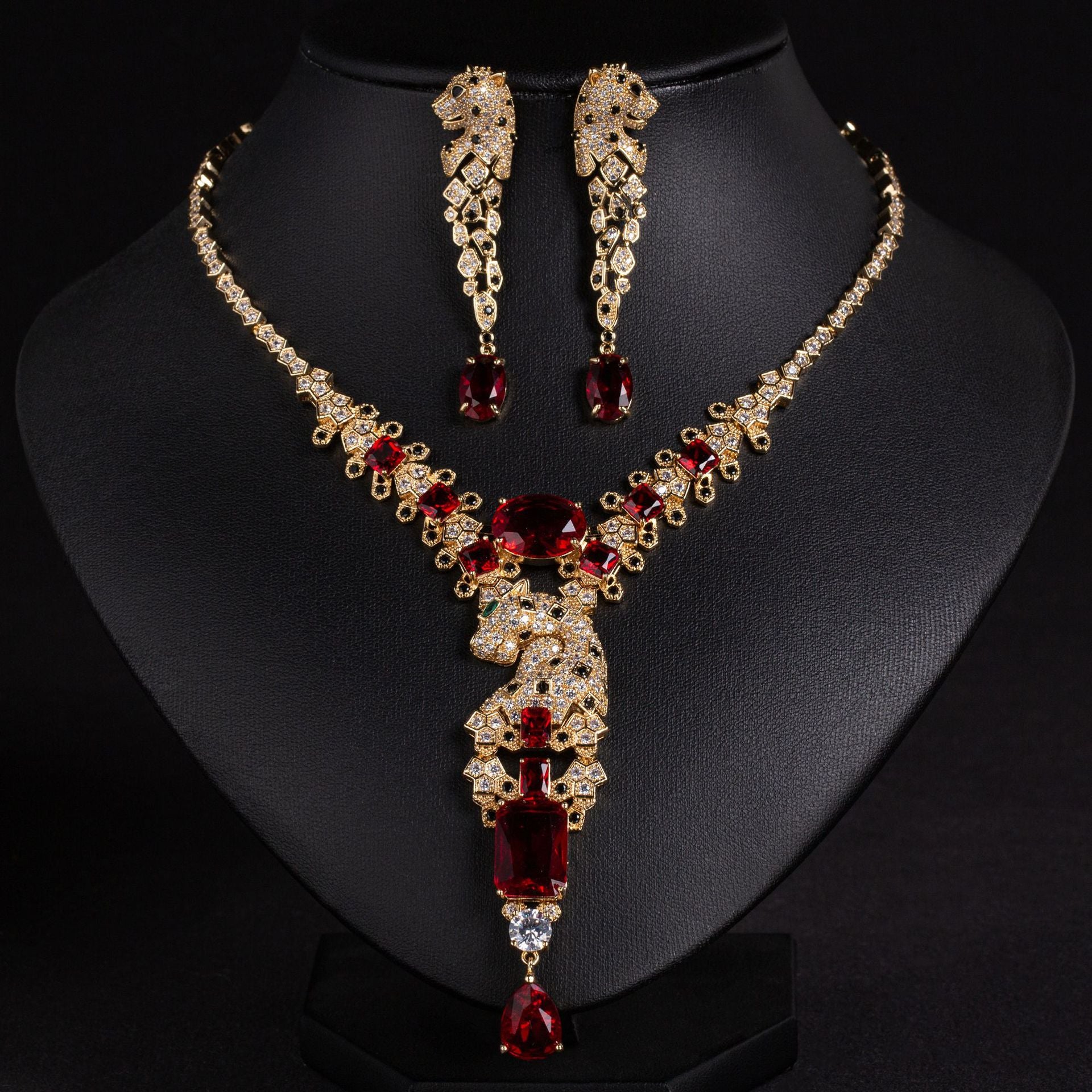 European and American style retro leopard design high-end jewelry evening dress accessories elegant jewelry set with zircon necklace for women