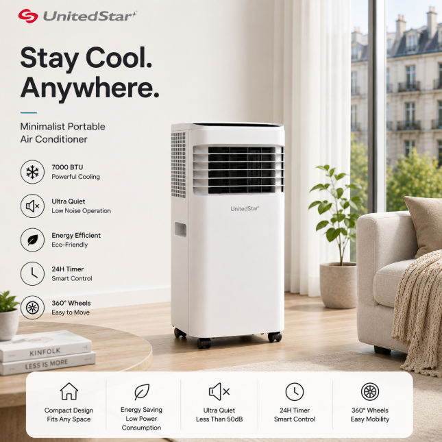 7,000 BTU Window Air Conditioner — Covers up to 150 sq. ft. — Features an easy-to-use, reusable filter and remote control — Suitable for bedrooms, living rooms, and home offices — Electronic control panel
