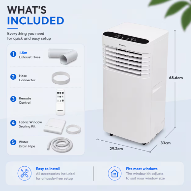 7K, 9K, or 12K BTU Portable Air Conditioner, Dehumidifier, and Fan with Remote Control, 24-Hour Timer, and Window Vent Kit (7,000, 9,000, or 12,000 BTU) – White
